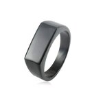 Stainless Steel Blank Ring Manufacturer - European American Trendy Women Children's Personality All-match Rectangular Smooth Gold-color Plated