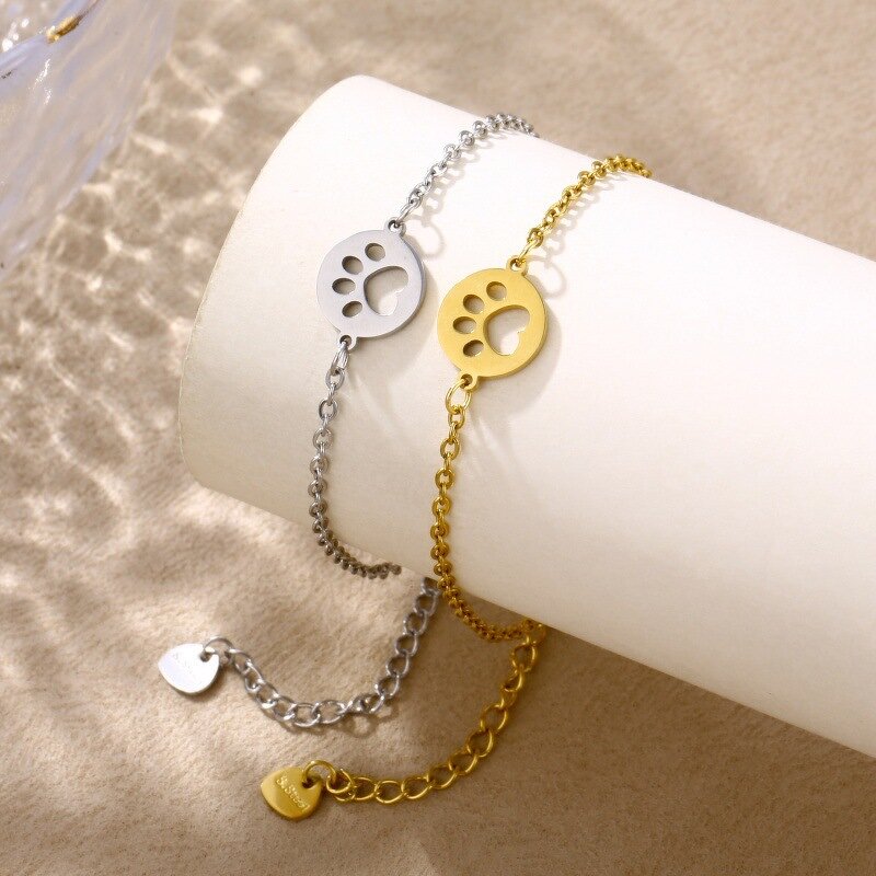 Stainless Steel Cat Paw Print Charm Bracelet Manufacturer - Cheap Wholesale Dog Claw Animal Cute Jewelry 18k Gold Plated for Women Men