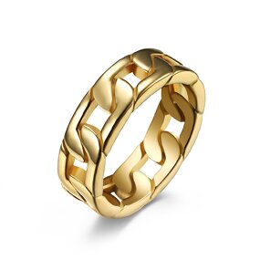 Stainless Steel Twist Ring Manufacturer - Waterproof Non Tarnish Gold Jewelry 18K Gold Plated Titanium Steel Metal Hollow Chain Cuban Link for Women