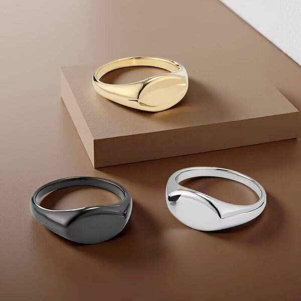 Stainless Steel Blank Ring Manufacturer - Linsa Jewelry Simple Oval Unisex Cold Style Trendy Wedding Engagement Party Gold-color Plated