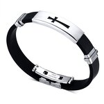 Silicone Cross Bracelet Manufacturer - GJB003 Father's Day Gift Women Men Christian Cross Jewelry Stainless Steel Bangle Rubber for Family