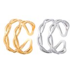 Stainless Steel Twisted Rope Ring Manufacturer - Open Adjustable 18K Gold Silver Plated Sea Waves Fine for Women and Men Popular Pinky