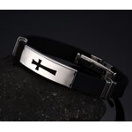 Silicone Cross Bracelet Manufacturer - GJB003 Father's Day Gift Women Men Christian Cross Jewelry Stainless Steel Bangle Rubber for Family