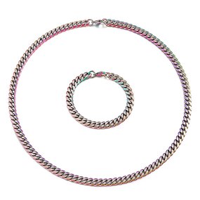 Stainless Steel Byzantine Chain Manufacturer - Linsa Jewelry Luxury 8mm Bracelet Necklace for Men Colorful Designer Titanium