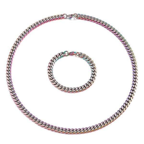 Stainless Steel Byzantine Chain Manufacturer - Linsa Jewelry Luxury 8mm Bracelet Necklace for Men Colorful Designer Titanium