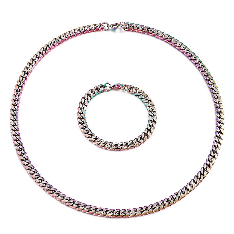 Stainless Steel Byzantine Chain Manufacturer - Linsa Jewelry Luxury 8mm Bracelet Necklace for Men Colorful Designer Titanium