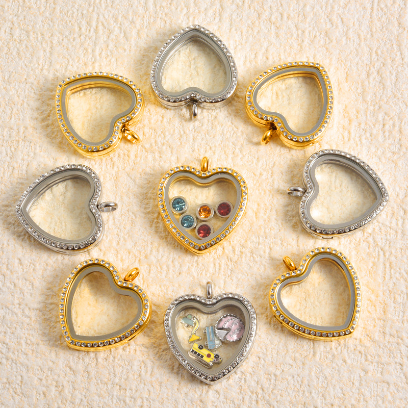 Stainless Steel Heart-Shaped Pendant Manufacturer - Trendy with Diamond Open Non-Magnetic 30mm Gau Box Glossy Glass Photo Box for Souvenirs