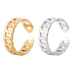 Stainless Steel Adjustable Ring Manufacturer - Cheap Jewelry for Women 18k Gold Plated Link Chain Geometric Twisted Wide Band Open