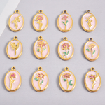 Stainless Steel December Birth Flower Pendant Manufacturer - 18K Gold Plated Punk Floral Oval Pink Oil Drop DIY Charm Necklace