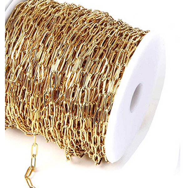 Stainless Steel Cable Chain Necklace Manufacturer - 50meters/Roll 1x4x12mm Non Tarnish Gold Plated Paperclip for DIY Jewelry Making