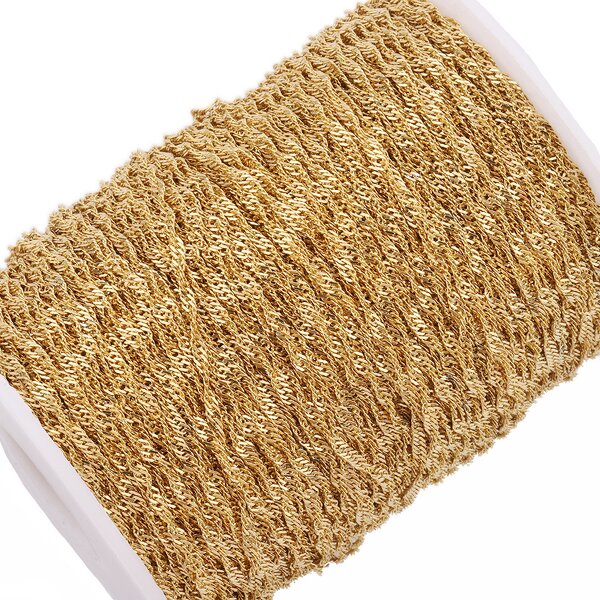 Stainless Steel Water-wave Chain Manufacturer - 100meters/roll 2mm Wide Non Tarnish 18K Gold Plated Singapore Necklace for DIY Jewelry Making