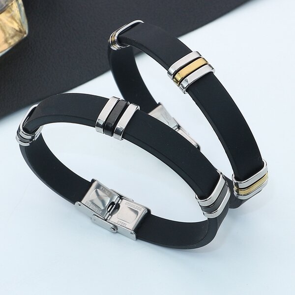 Stainless Steel Silicone Wristband Bracelet Manufacturer - Promotion Gifts Wholesale Custom Fashion Jewelry Blank With Laser logo