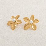 Stainless Steel Flower Stud Earrings Manufacturer - 18K Gold Plated Pearl Fashionable Jewelry