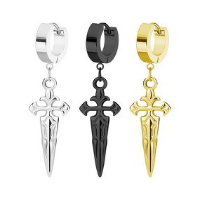 Stainless Steel Ear Clips Manufacturer - European American Style Women's Fashion Dangle Earrings Sword Electroplated Pendant Punk Style Jewelry