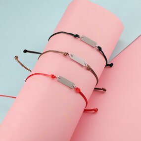 Stainless Steel Charm Bracelet Manufacturer - Cross-border Trendy DIY Engraved Glossy Gold Plated Long Pendant Woven for Lovers Girlfriends Gift