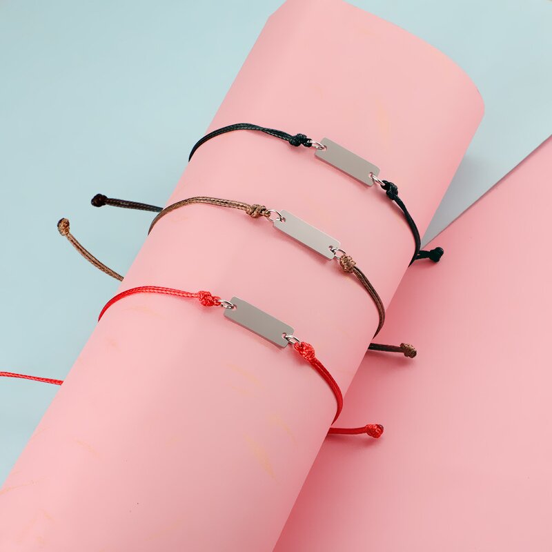 Stainless Steel Charm Bracelet Manufacturer - Cross-border Trendy DIY Engraved Glossy Gold Plated Long Pendant Woven for Lovers Girlfriends Gift