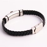 PU Leather Bracelet Manufacturer - Hot-Sale Handmade Men Black Classic Stainless Steel PU Cross