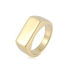 Stainless Steel Blank Ring Manufacturer - European American Trendy Women Children's Personality All-match Rectangular Smooth Gold-color Plated