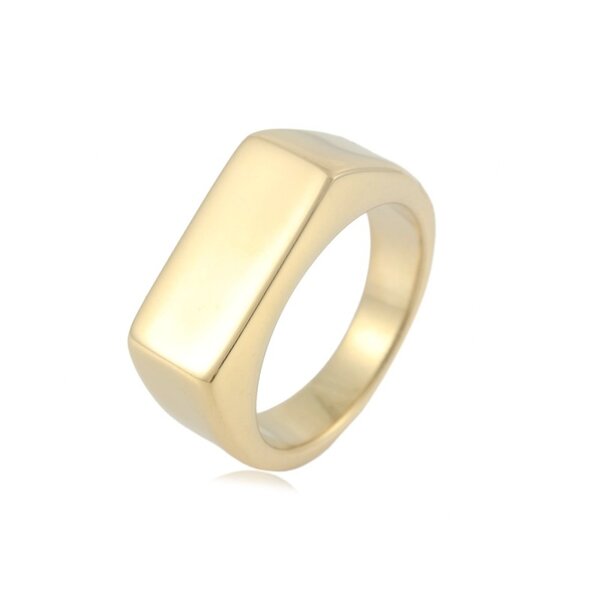 Stainless Steel Blank Ring Manufacturer - European American Trendy Women Children's Personality All-match Rectangular Smooth Gold-color Plated