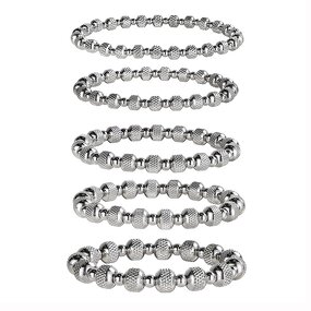 Stainless Steel Spacer Bead Bracelet Manufacturer - Wholesale No Fade Color Shiny Silver Color Textured Round Ball Elastic