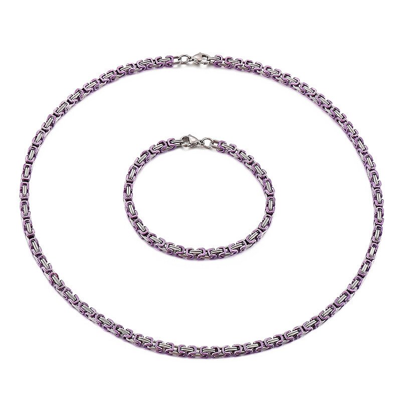 Stainless Steel Byzantine Chain Manufacturer - Linsa Jewelry Luxury 4mm Bracelet Necklace for Men Colorful Designer Titanium