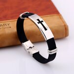 Stainless Steel Cross Bracelet Manufacturer - GJB034 Gold Christian Gift Bangle Women Men Silicone Wristband Couple Jewelry Party Anniversary
