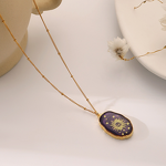 Stainless Steel Gold Necklace Manufacturer - European American Style DIY Handmade Jewelry New Niche Sense Personality Irregular Oval Resin