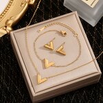 Stainless Steel Jewelry Set Manufacturer - 18k Gold Plated Classic V-Shape Pendant Necklace Earrings and Bracelet