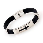 Stainless Steel Cross Bracelet Manufacturer - GJB034 Gold Christian Gift Bangle Women Men Silicone Wristband Couple Jewelry Party Anniversary