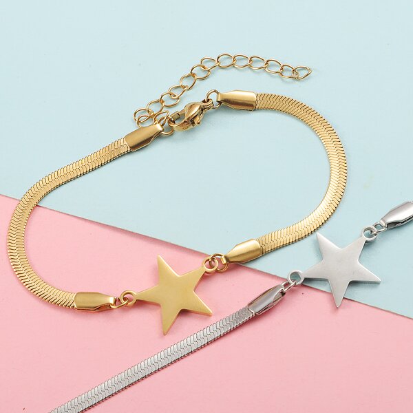Stainless Steel Star Pendant Bracelet Manufacturer - Cross-border Simple Gold Plated High-end Blade Chain Unisex Fashion Five-pointed Star