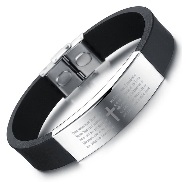 Stainless Steel Silicone Bracelet Manufacturer - Men's Cross Wristband China Suppliers Engraved Mens Thin Customized