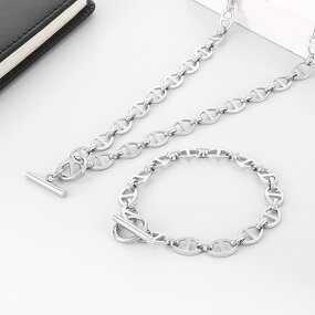 Stainless Steel Jewelry Set Manufacturer - Wholesale Custom Hand Made Trendy OT Toggle Pig Nose Men Geometric Chain Bracelet Necklace