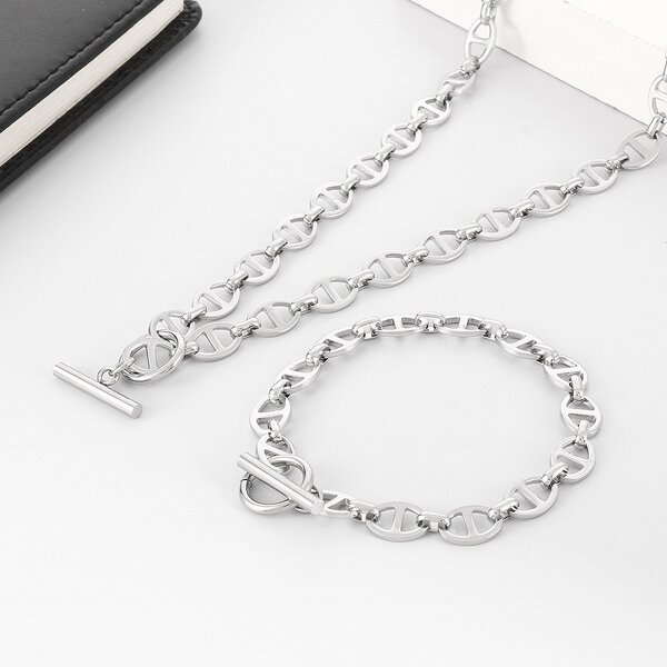Stainless Steel Jewelry Set Manufacturer - Wholesale Custom Hand Made Trendy OT Toggle Pig Nose Men Geometric Chain Bracelet Necklace