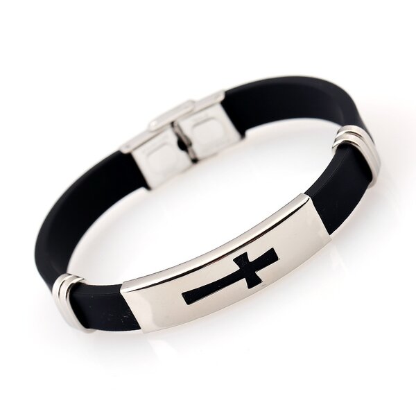 Stainless Steel Cross Bracelet Manufacturer - GJB034 Gold Christian Gift Bangle Women Men Silicone Wristband Couple Jewelry Party Anniversary