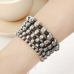 Stainless Steel Elastic Bracelet Manufacturer - Black Color Wholesale Texture Bead Two Tone Plating Stretch Stripe Bead Waterproof