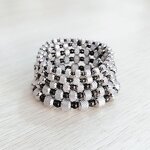 Stainless Steel Elastic Bracelet Manufacturer - Black Color Wholesale Texture Bead Two Tone Plating Stretch Stripe Bead Waterproof