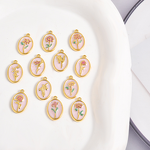 Stainless Steel December Birth Flower Pendant Manufacturer - 18K Gold Plated Punk Floral Oval Pink Oil Drop DIY Charm Necklace