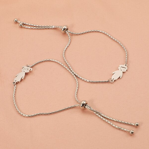 Stainless Steel Adjustable Bracelet Manufacturer - New Trendy Unisex Rubber Beads Gold-color Plating Cartoon Design-Couple Student All-match