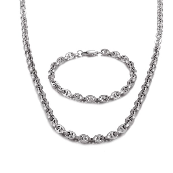 Stainless Steel Jewelry Set Manufacturer - Wholesale Custom Hand Made Trendy High Quality Pig Nose Men Geometric Chain Bracelet Necklace