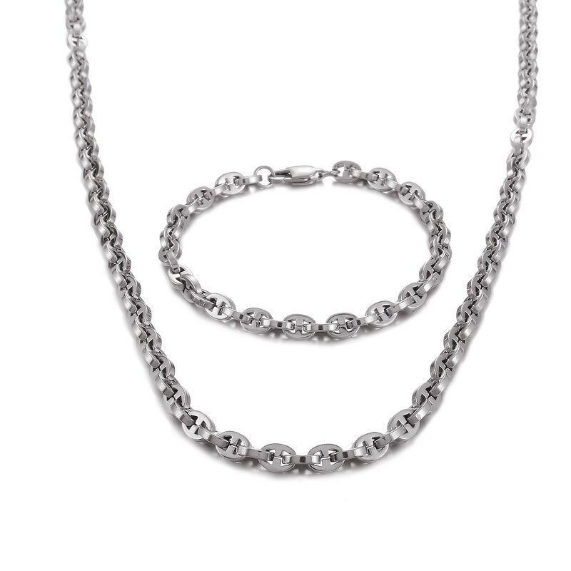 Stainless Steel Jewelry Set Manufacturer - Wholesale Custom Hand Made Trendy High Quality Pig Nose Men Geometric Chain Bracelet Necklace