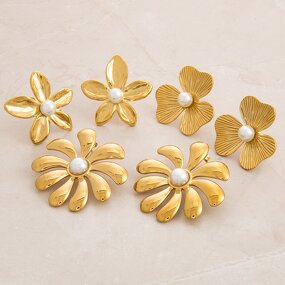 Stainless Steel Flower Stud Earrings Manufacturer - 18K Gold Plated Pearl Fashionable Jewelry