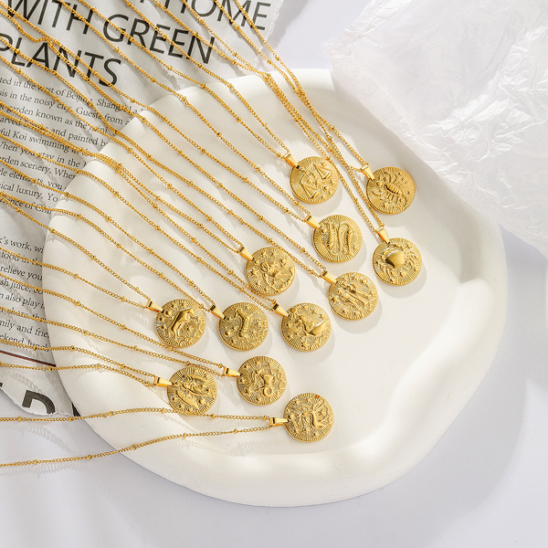Stainless Steel Gold Plated Necklace Manufacturer - Promotion Simple Versatile with Twelve Style Coin Relief Luxury Clavicle Chain for Gifts