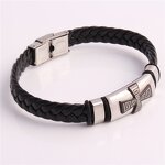 PU Leather Bracelet Manufacturer - Hot-Sale Handmade Men Black Classic Stainless Steel PU Cross