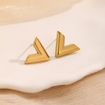 Stainless Steel Jewelry Set Manufacturer - 18k Gold Plated Classic V-Shape Pendant Necklace Earrings and Bracelet