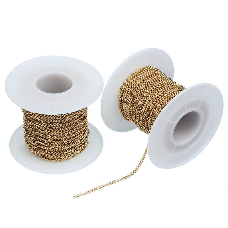 Stainless Steel Curb Chain Necklace Manufacturer - 100meters/roll 2mm Factory Price Waterproof 18K Real Gold Plated for DIY Jewelry Making