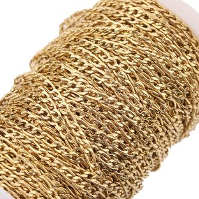 Stainless Steel Chain Manufacturer - 100meters/roll 3mm Wide Non Tarnish Gold Plated NK 3:1 Necklace Waterproof for Bracelet Jewelry Making