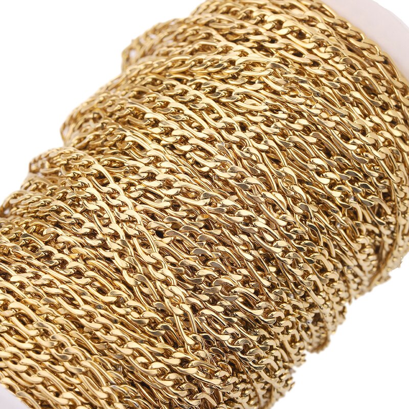 Stainless Steel Chain Manufacturer - 100meters/roll 3mm Wide Non Tarnish Gold Plated NK 3:1 Necklace Waterproof for Bracelet Jewelry Making