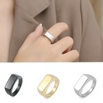 Stainless Steel Blank Ring Manufacturer - European American Trendy Women Children's Personality All-match Rectangular Smooth Gold-color Plated