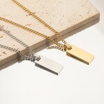 Stainless Steel Rectangular Pendant Manufacturer - Women Children's Blank Side Chain Necklace Simple Gold-color Casual Joker DIY Lettering
