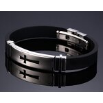 Silicone Cross Bracelet Manufacturer - GJB003 Father's Day Gift Women Men Christian Cross Jewelry Stainless Steel Bangle Rubber for Family